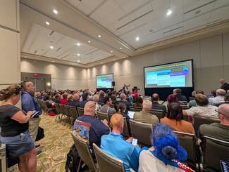 Speaking to a crowded room at EMS World Expo