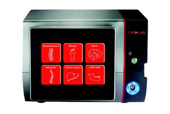 According to the company, the SonicOne O.R., powered by Nexus, as seen in this photo, is the first and only debridement tool that combines ultrasonic debridement with aspiration. They share that the technology provides accurate debridement without damage to sensitive structures. The system maximizes wound bed preparation, lysing biofilm and preserving healthy tissue while reducing blood loss. Photo courtesy of Misonix.