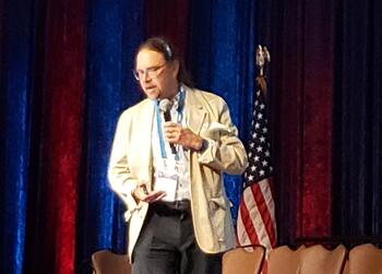 Detroit Fire medical director Robert Dunne, MD, discusses the Harmony device at the Gathering of Eagles conference in June. 