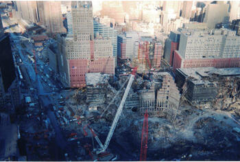 An aerial view of the World Trade Center site