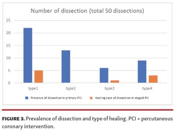  Prevalence of dissection and type of healing. PCI = percutaneous coronary intervention.