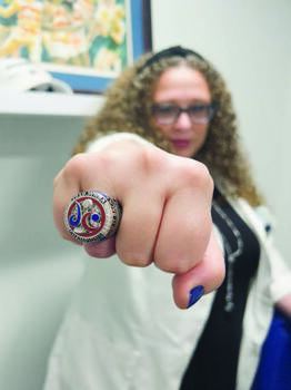 Jennifer Gerres, DPM, pictured here, treated athletes for the Washington Mystics during their 2019 championship season. Photo courtesy of Jennifer Gerres, DPM.