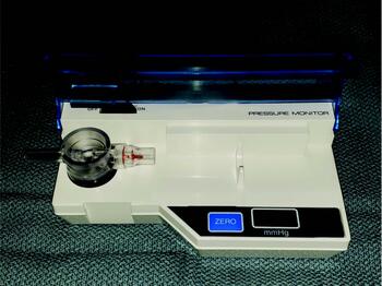 The first step in preparation to measure compartment pressures is to insert the diaphragm into the kit as seen in the photo above.