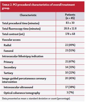 Table 2. PCI procedural characteristics of overall treatment group.